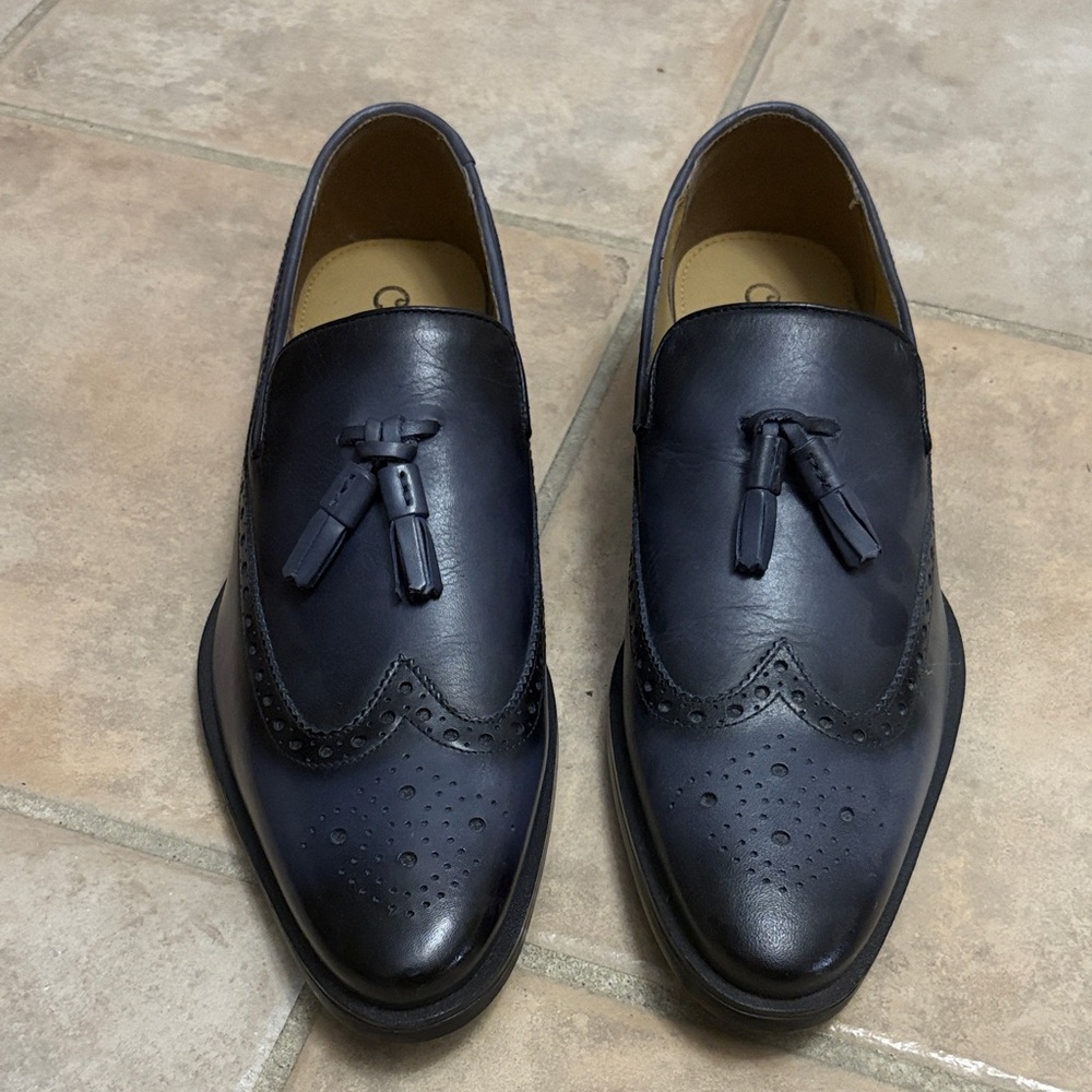 Carlos by Carlos Santana Dark Blue Leather Loafers with Tassels